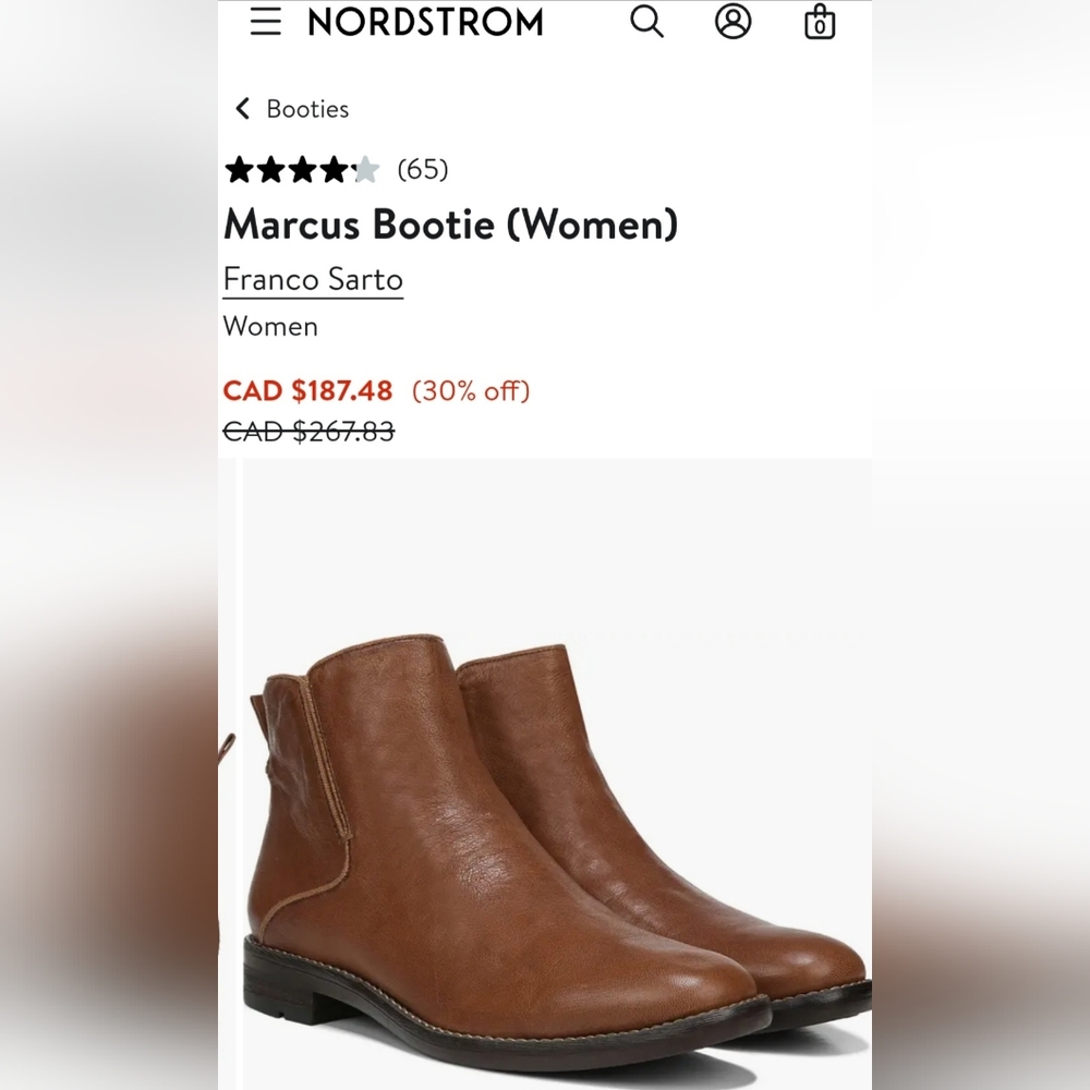 Franco Sarto Marcus Cognac Chestnut Brown Ankle Boots Size 6